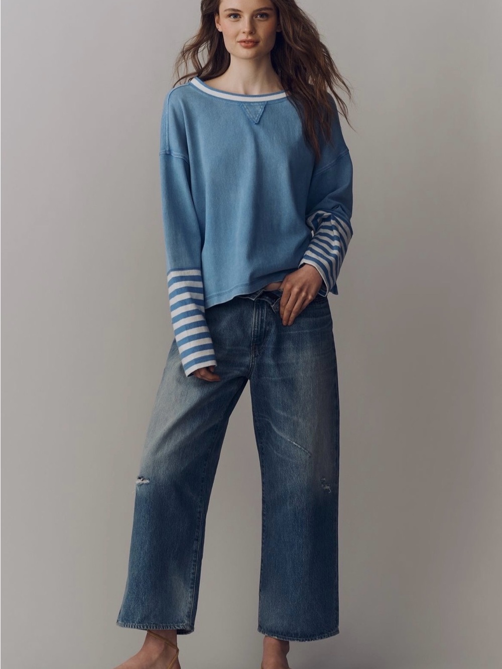 NWT Pilcro Cotton Seamed Long-Sleeve Top - Picture 3 of 12